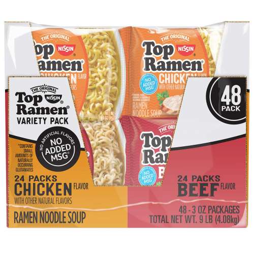 Nissin Top Ramen Beef Flavor Ramen Noodle Soup 3 oz [24-Pack]